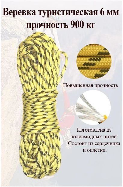 Веревка альпинистская-вспомогательная (репшнур, статическая), диаметр 6 ...