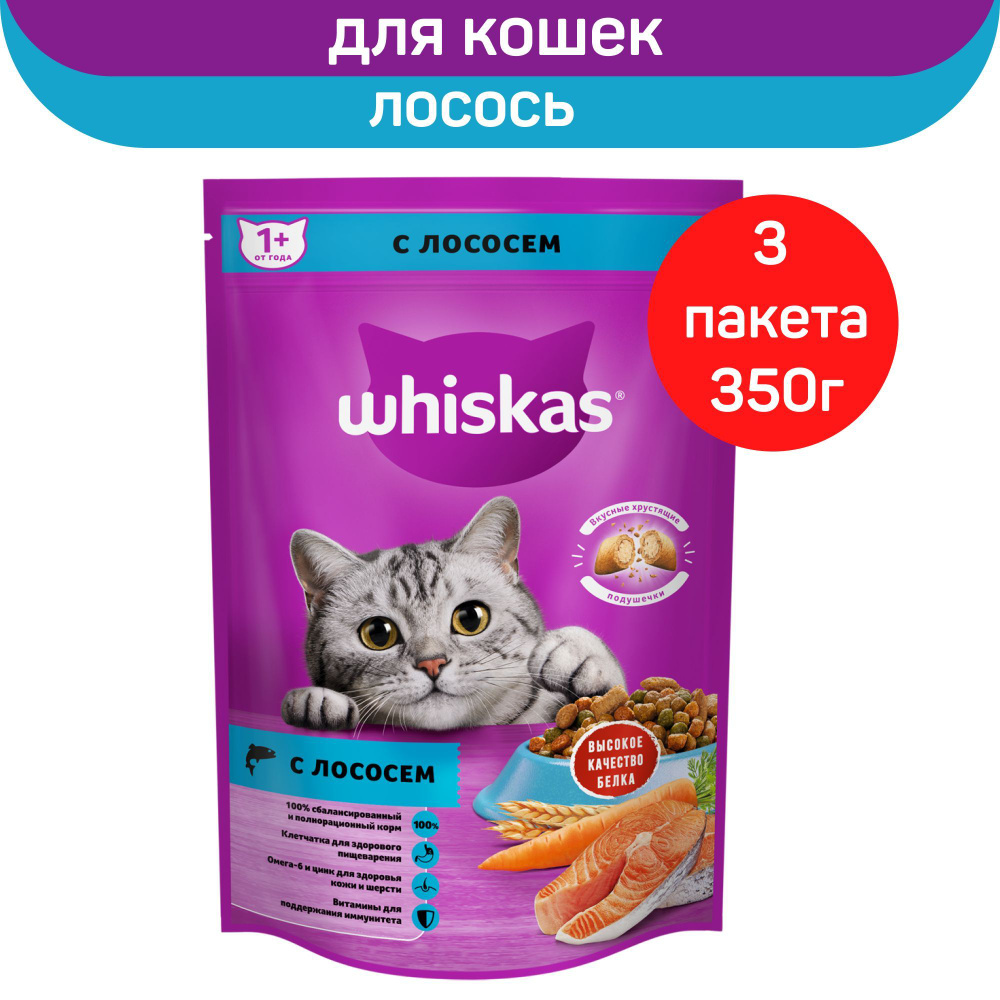 Сухой полнорационный корм WHISKAS для взрослых кошек Вкусные подушечки с нежным паштетом. Аппетитный #1