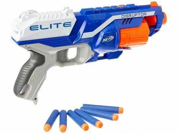 Nerf Disruptor Elite – Lanzador De Tambor Rotatorio De 6 Dardos, Disparo En Ráfaga O Uno A Uno, Incluye 6 Dardos Elite, Distancia De Hasta 27 Metros