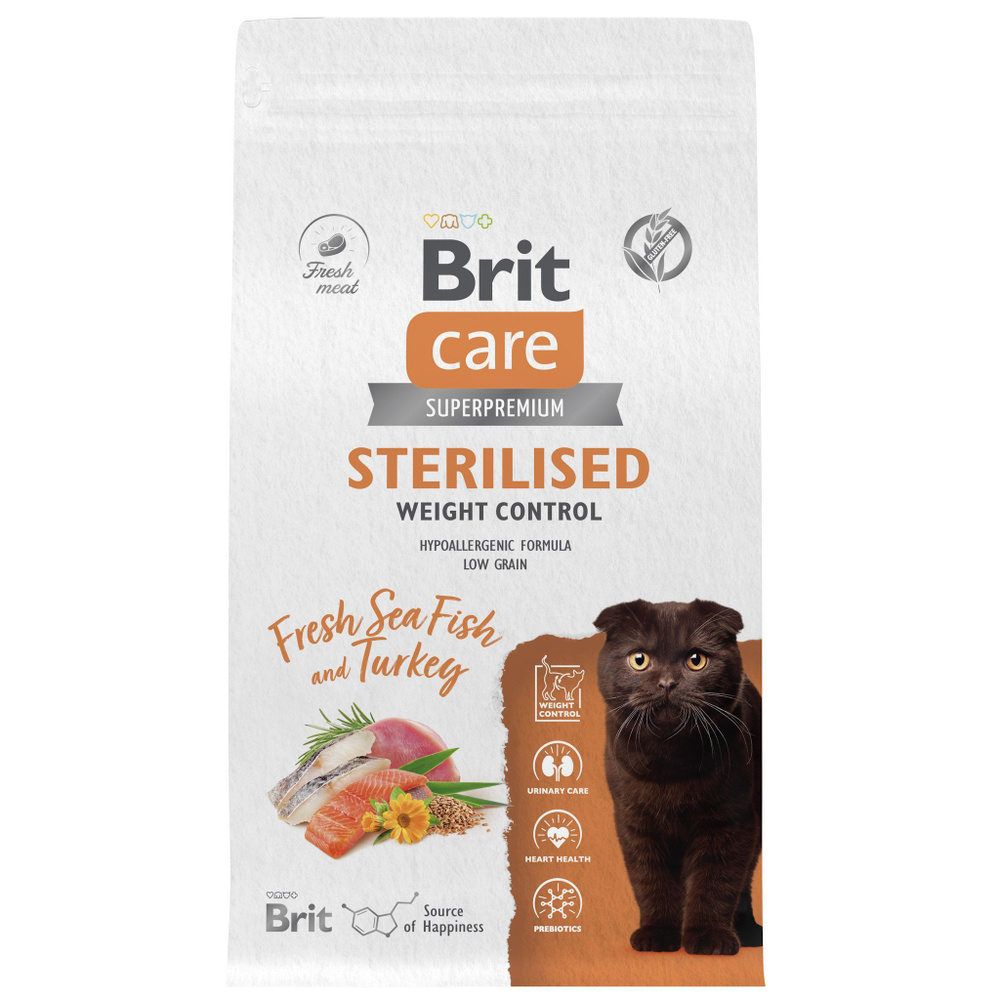 Сухой корм для кошек Brit Care Cat Superpremium Sterilised Контроль веса морская рыба, индейка,1.5 кг #1