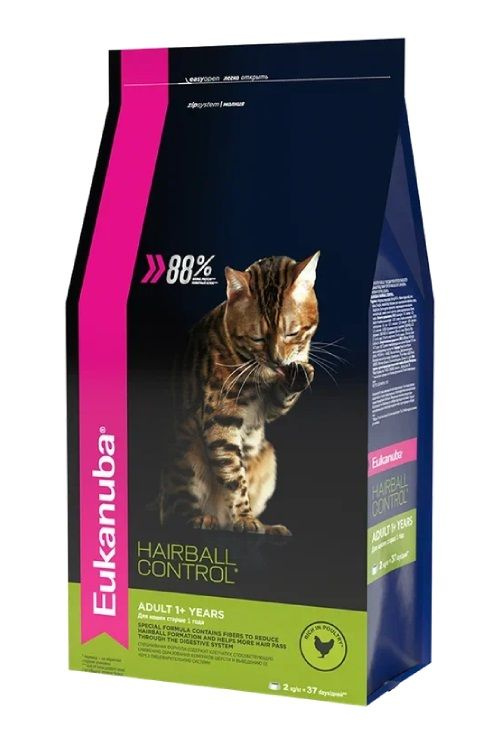 Сухой корм Eukanuba Cat Hairball Control для домашних кошек, с домашней птицей, 400 гр  #1