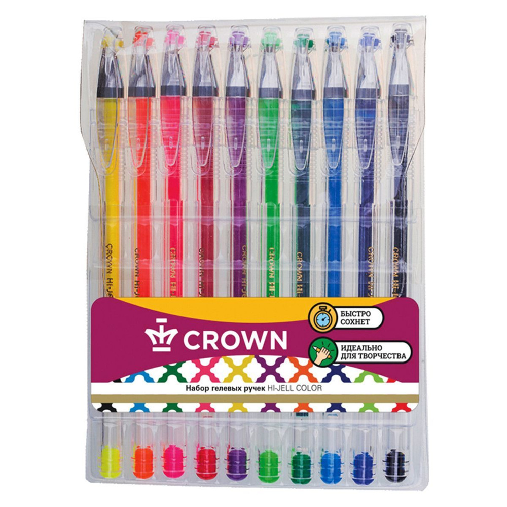 Набор ручек гелевых 10шт. CROWN "Hi-Jelll Color" 0,5мм HJR-500SET/10 #1