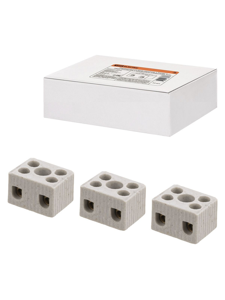 Керамический блок зажимов 5 Ампер 2 пары контактов с крепежным отверстием TDM (упак. 50 шт.)  #1