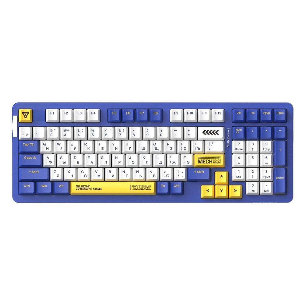 DAREU Игровая клавиатура проводная A98 Mecha-Blue, Русская раскладка, белый, желтый  #1