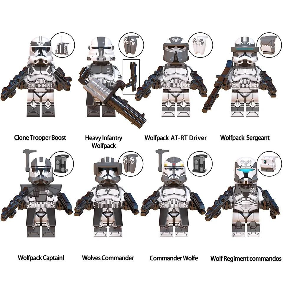 Набор минифигурок солдат-клонов Волчья Стая Wolfpack WM6128 / 8 шт, 4,5 см, совместимы с конструктором #1