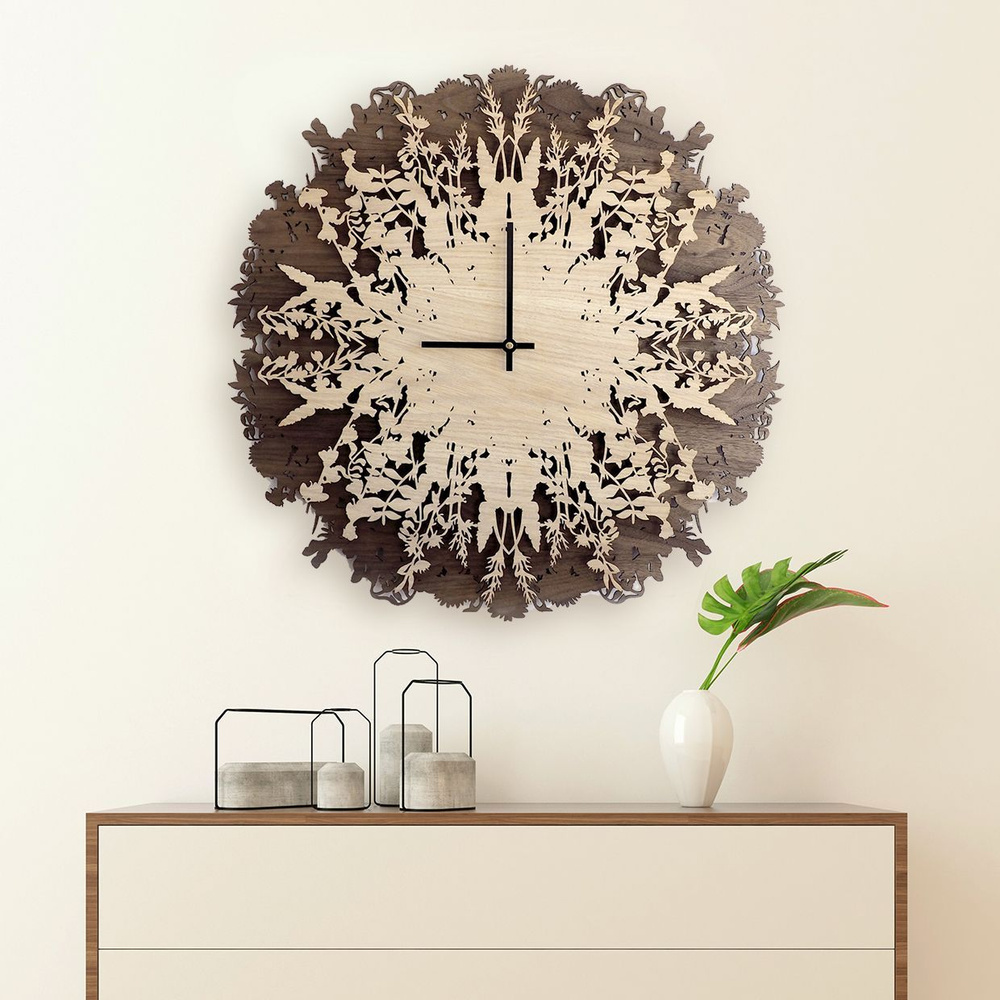 Большие настенные часы "Ботаника" 60 см орех деревянные интерьерные часы дизайнерские для гостиной оригинальные - купить по низкой цене в интернет-магазине OZON (151453872)