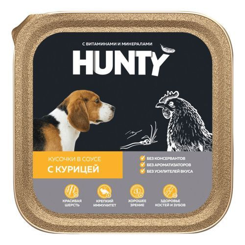 Влажный корм Hunty кусочки в соусе с курицей для собак 300 г  #1