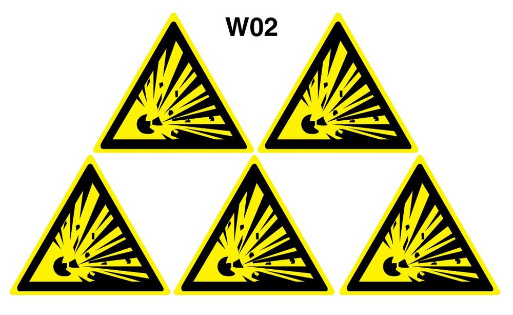 Несветящийся, треугольный, предупреждающий знак W02 Взрывоопасно (самоклеящаяся ПВХ плёнка, 100*100*0,1 #1