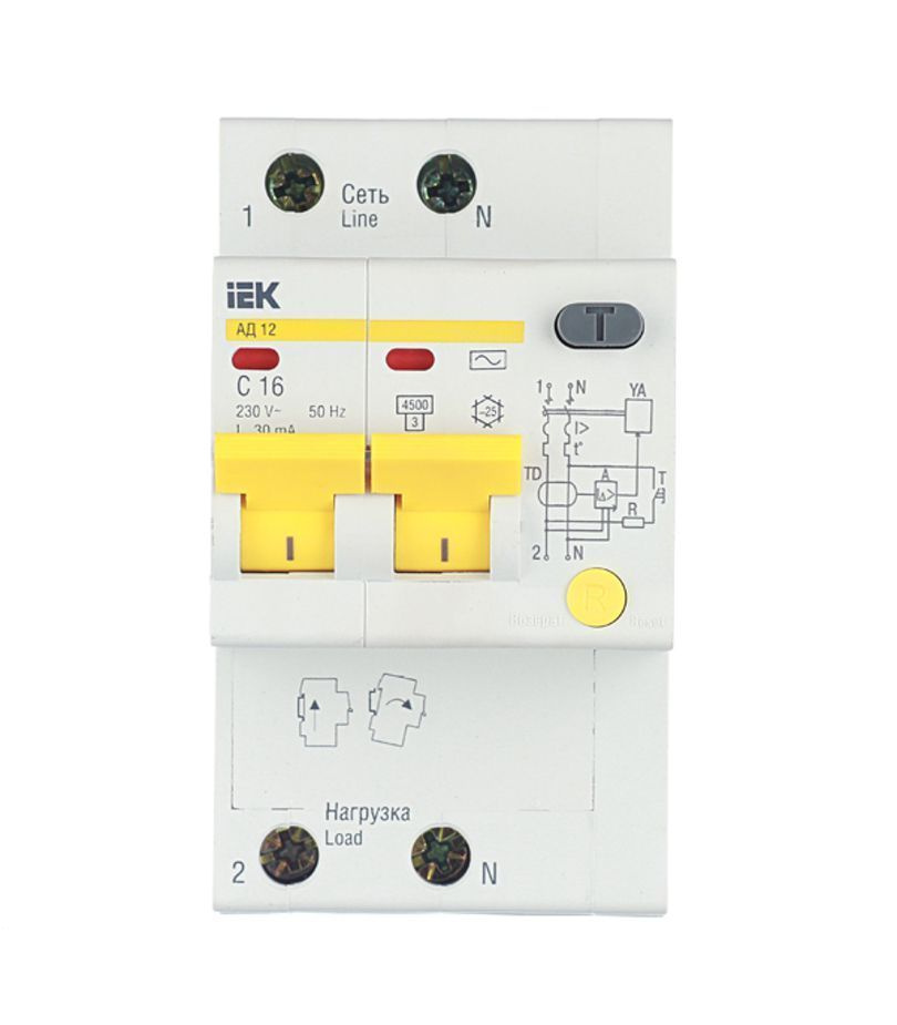 Автомат дифференциальный АД-12 (MAD10-2-016-C-030) 16А 30 мА 1P+N тип ...