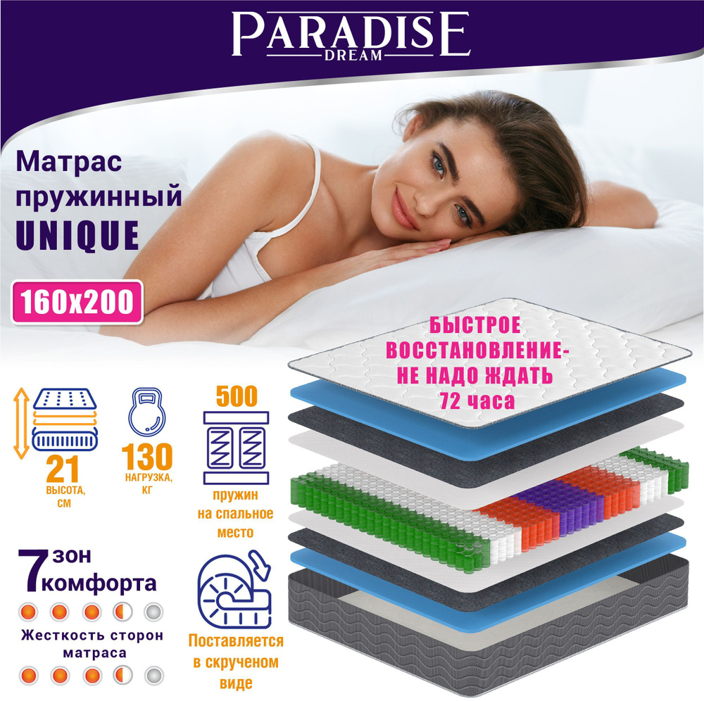 Матрас Paradise Dream Unique, Независимые пружины, 160 - купить по выгодной  цене в интернет-магазине OZON (1222385738)