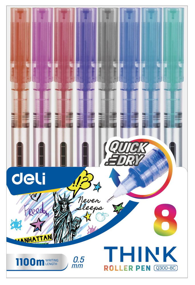 Ручки роллер цветные Deli Think EQ300-8C, набор 8 шт. #1