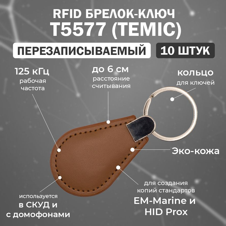 Перезаписываемый RFID брелок T5577 (PREMIUM-TEMIC) кожаный / заготовка для создания копий ключей 125 #1