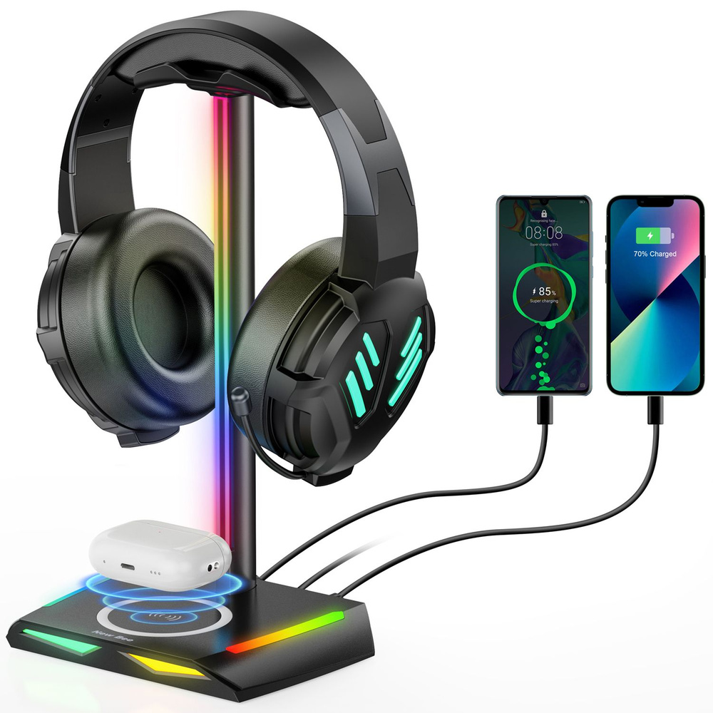 Подставка для игровых наушников с RGB подсветкой и USB портами ...