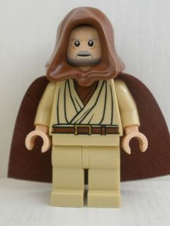 Минифигурка Lego Star Wars Obi-Wan Kenobi - Old, Light Nougat, Reddish Brown Hood and Cape, White Pupils #1