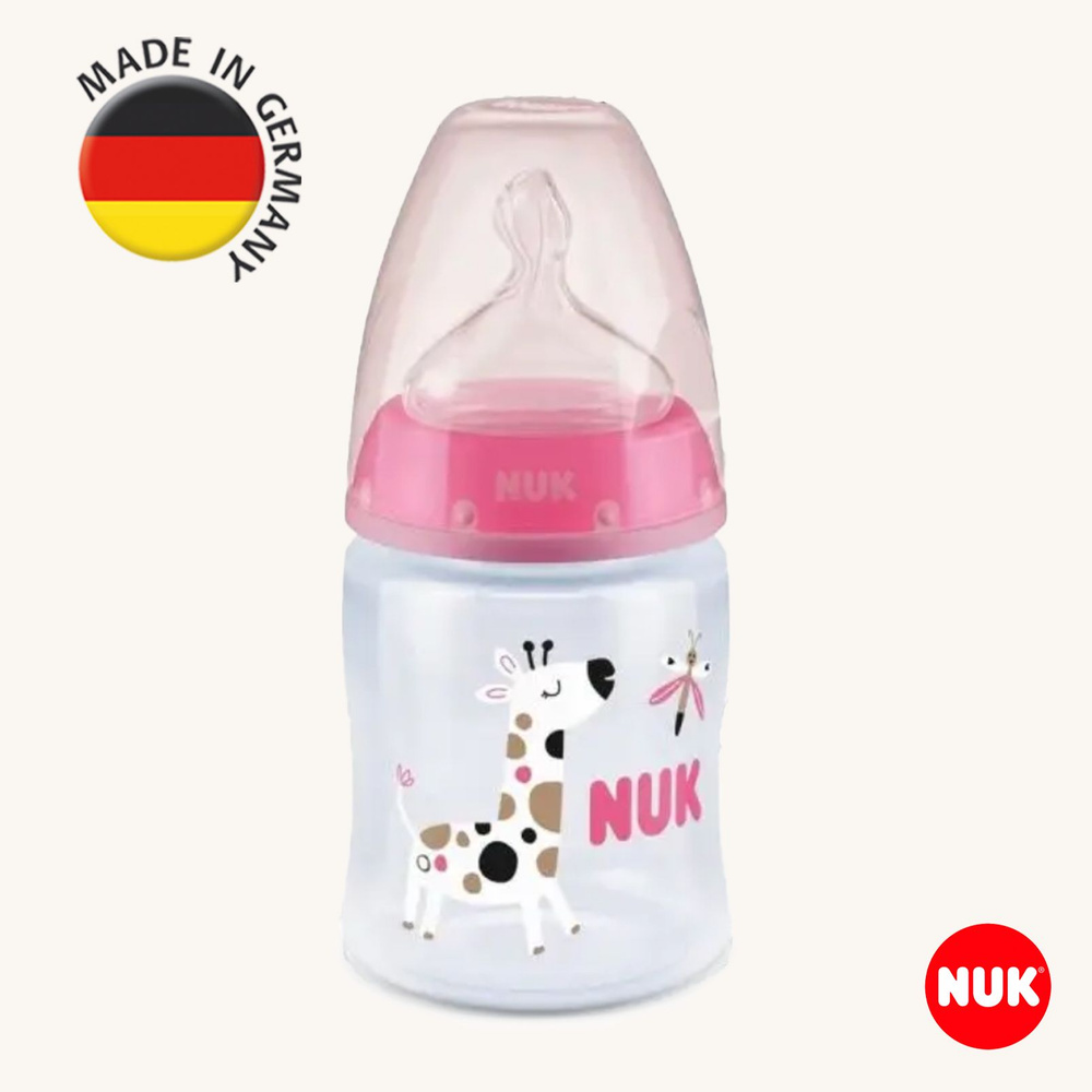 NUK FC+ Бутылочка из ПП с ИТ 150 мл с сос. из сил. с отв. М, разм.1 розовый жираф  #1