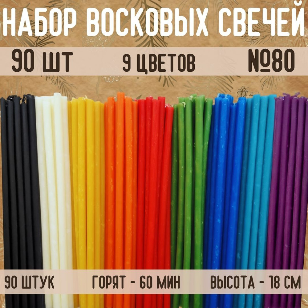 Набор цветных восковых свечей, свечи эзотерические черные, белые, красные,  синие, зеленые