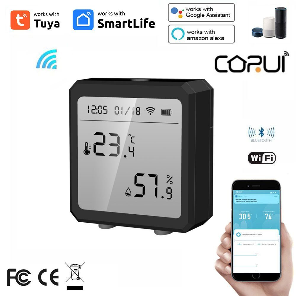 Умный WiFi датчик температуры и влажности с ЖК-дисплеем Tuya / Smart ...