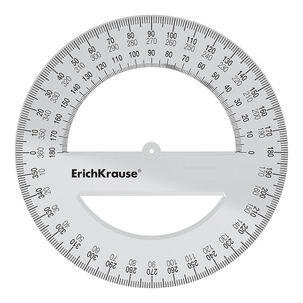 Транспортир, прозрачный, ErichKrause Clear, 360/12см (1 транспортир в ...