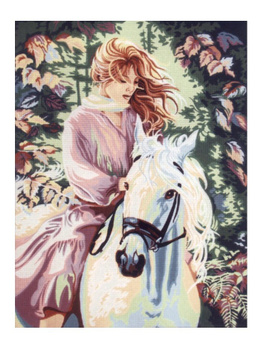 Схема вышивки «девушка и лошади» (№217592) - Вышивка крестом