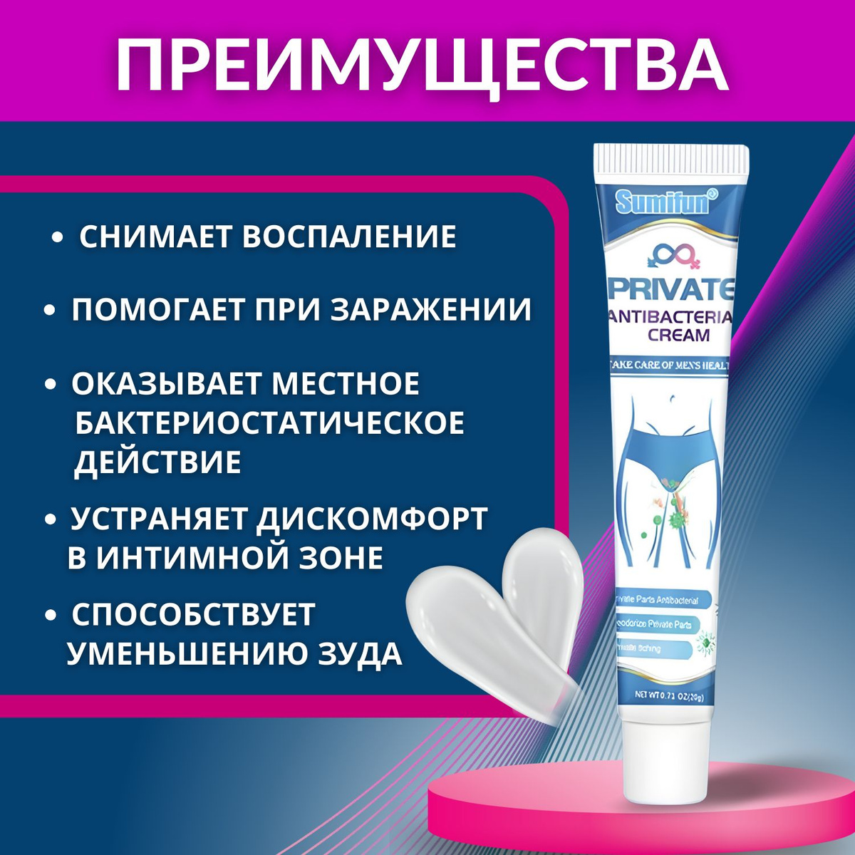 Крем антибактериальный для интимной гигиены / Мазь от зуда и жжения ...