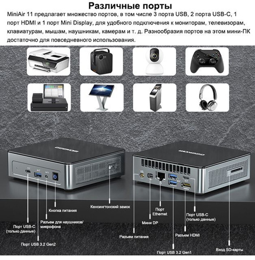 Geekom Мини-ПК Mini Air11 (Intel Celeron N5095, RAM 8 ГБ, SSD 128