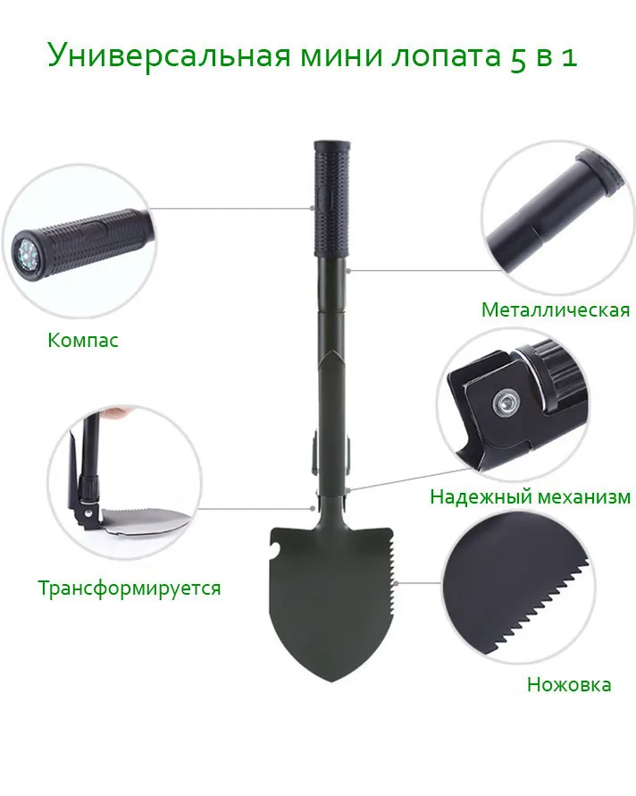 Мини-лопата автомобильная складная саперная с чехлом / чёрная, черный, фото 5