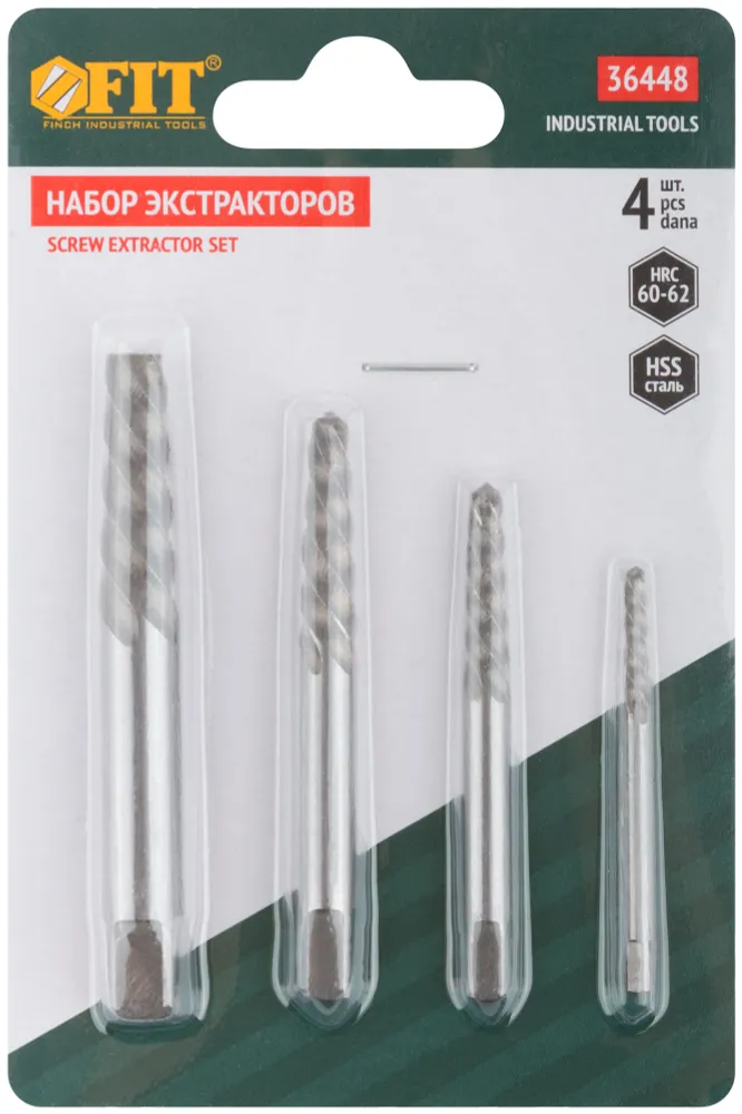 Экстракторы для болтов и шурупов М3 - М14, набор 4 шт. HSS сталь HRC 60 - 62 FIT, 4 шт, фото 3