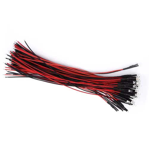 Светодиоды 12V с проводами, прозрачные, постоянное свечение, 50 шт в упаковке (3 мм, белый свет) для