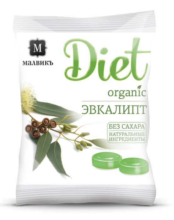 Карамельледенцоваябезсахаранаизомальте"МАЛВИКЪDiet"Эвкалипт50грх3шт