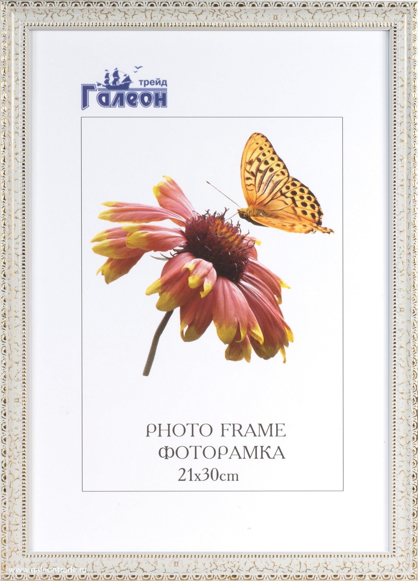 Фоторамка пластиковая 21 х 30 см, белая с золотом