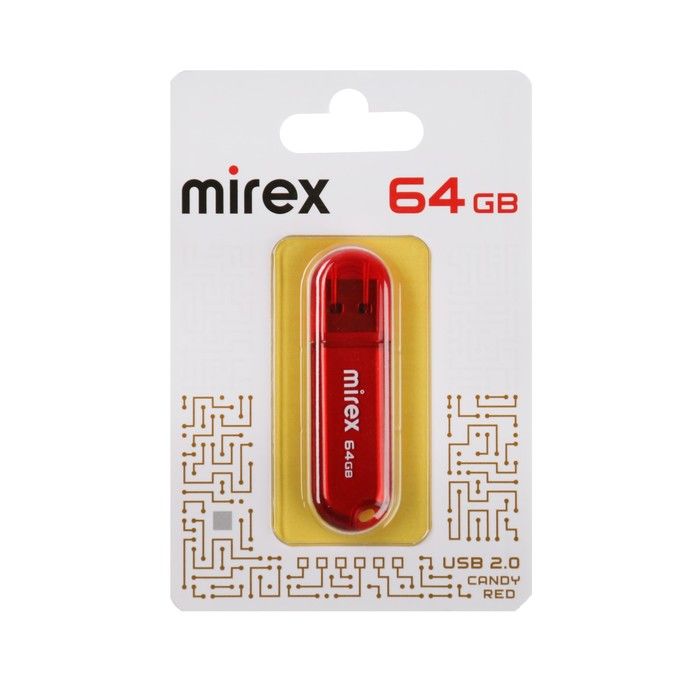 Флешка Mirex CANDY RED, 64 Гб, USB2.0, чт до 25 Мб/с, зап до 15 Мб/с, красная