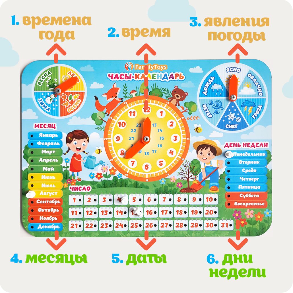 Часы календарь для детей. Учим месяца. Изучаем календарь. Учить месяца недели и время года