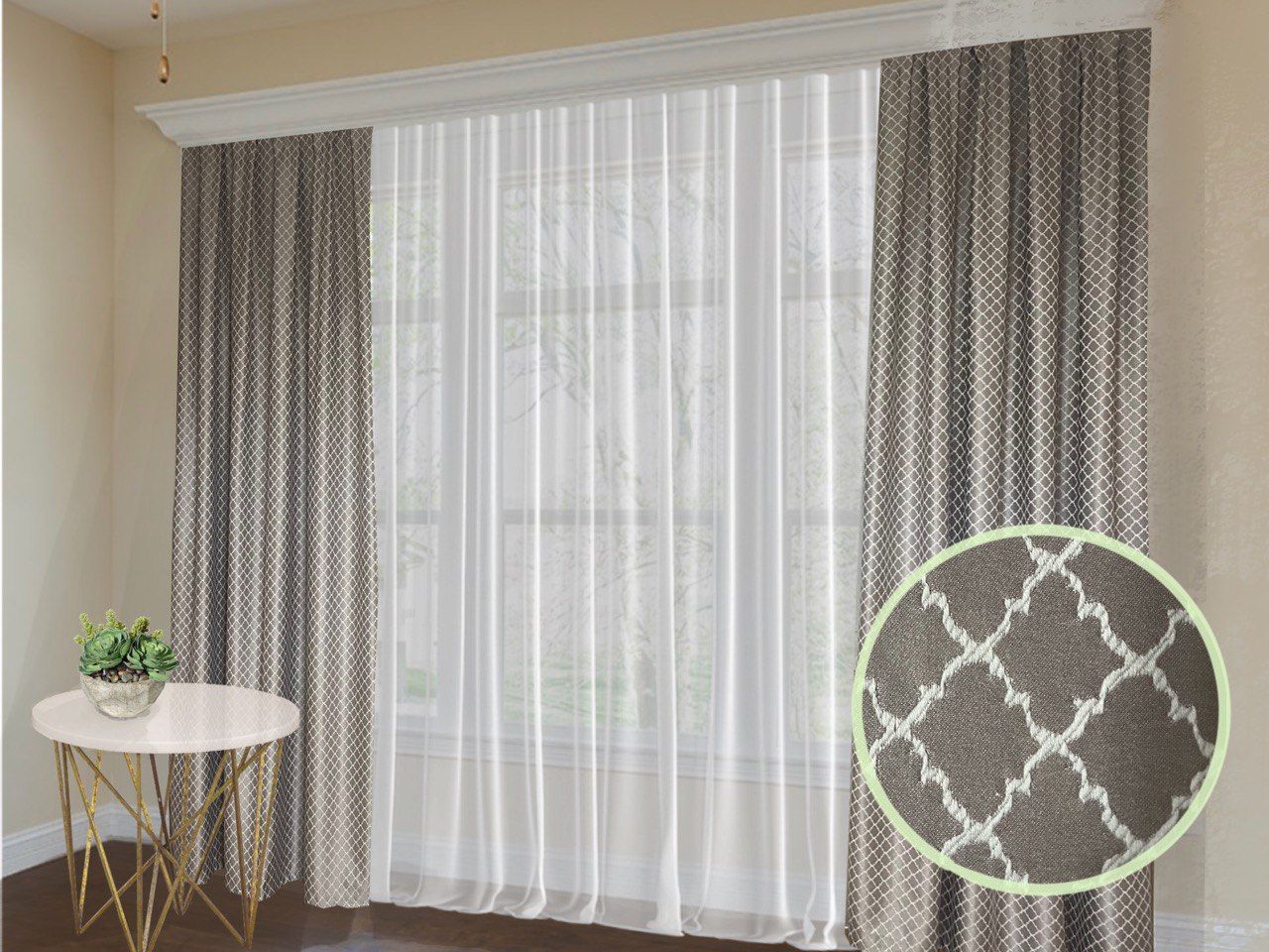 Жаккардовые портьеры в интерьере спальни