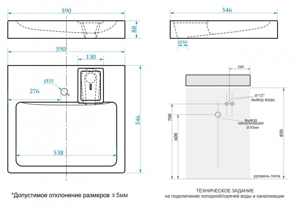 Раковина для тумбы caprigo альбион 70 710x460x220 y 070в белый