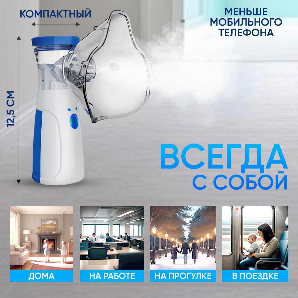 Ингалятор мини меш небулайзер "Gradex" взрослый, детский портативный ...