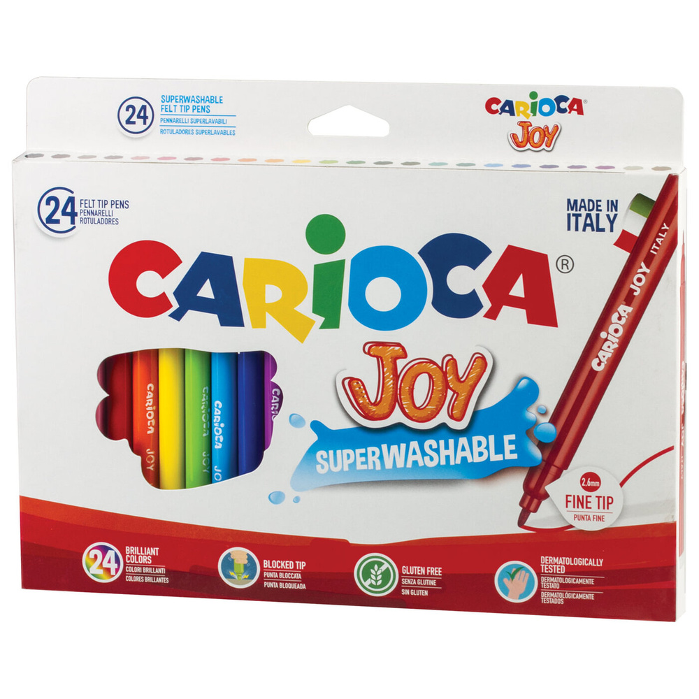 Фломастеры CARIOCA (Италия) "Joy", 24 цвета, суперсмываемые, вентилируемый колпачок, картонная коробка, #1