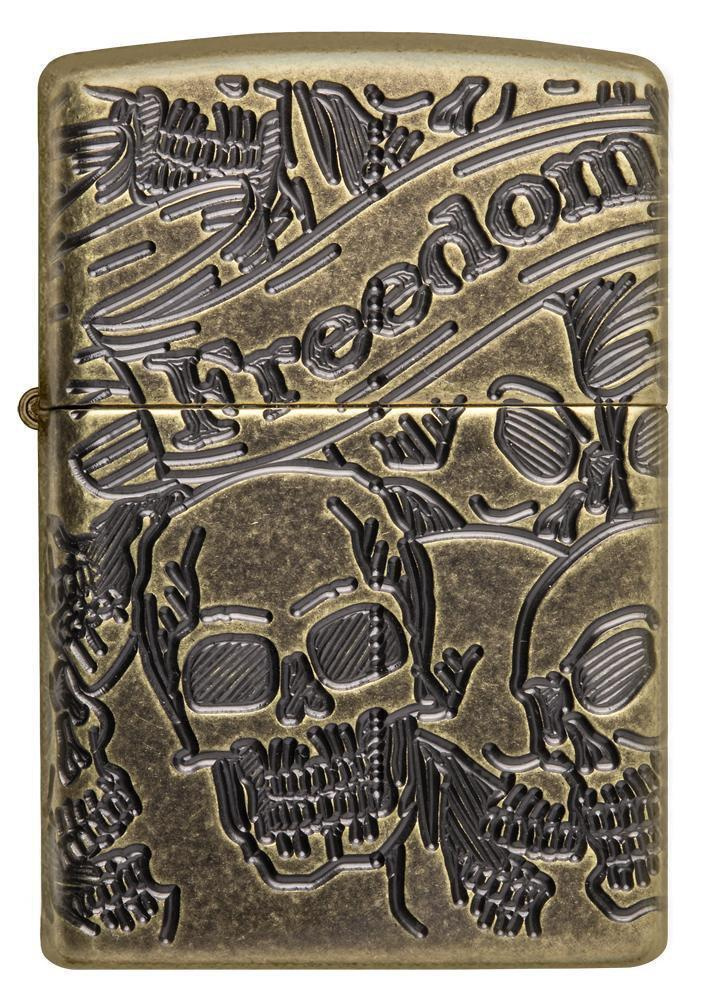 Зажигалка бензиновая ZIPPO Armor Freedom Skull Antique Brass #1