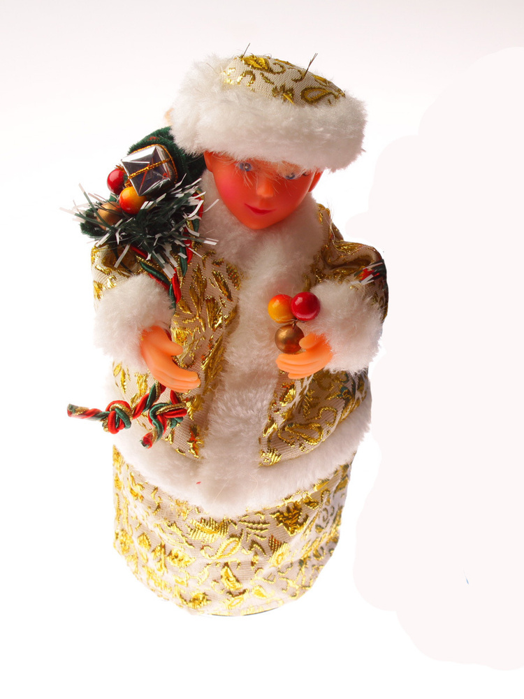 Новогодняя фигурка Снегурочка музыкальная, высота 21 см, золотой  #1