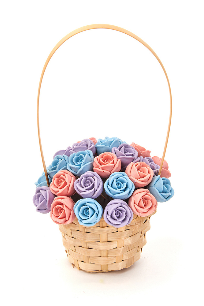Подарочный набор конфет: Корзинка из 27 шоколадных роз CHOCO STORY - Голубой, Розовый и Фиолетовый микс #1