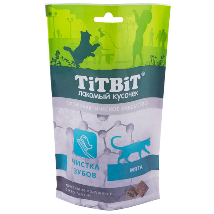 TITBIT Хрустящие подушечки для кошек с мясом утки для чистки зубов, 60 гр 24 уп.  #1