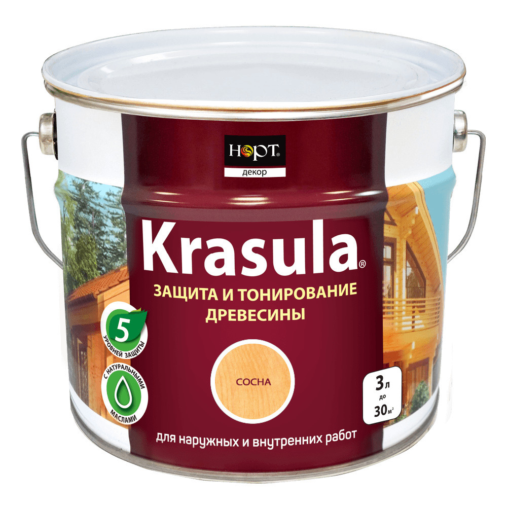 Krasula 3л сосна, Защитно-декоративный состав для дерева и древесины Красула, пропитка, защитная лазурь #1