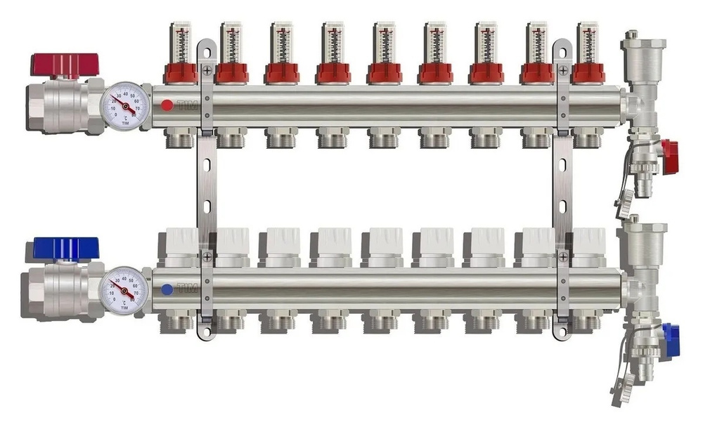 Коллекторная группа с расходомерами Tim (KA009) 1" ВР-ВР, 9 отводов 3/4"  #1