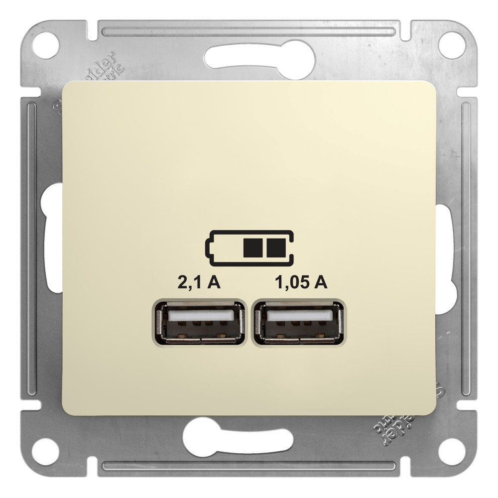 Розетка 1 СП USB А+А 2,1А (2х1,05А) 5В механизм SE GLOSSA бежевый #1