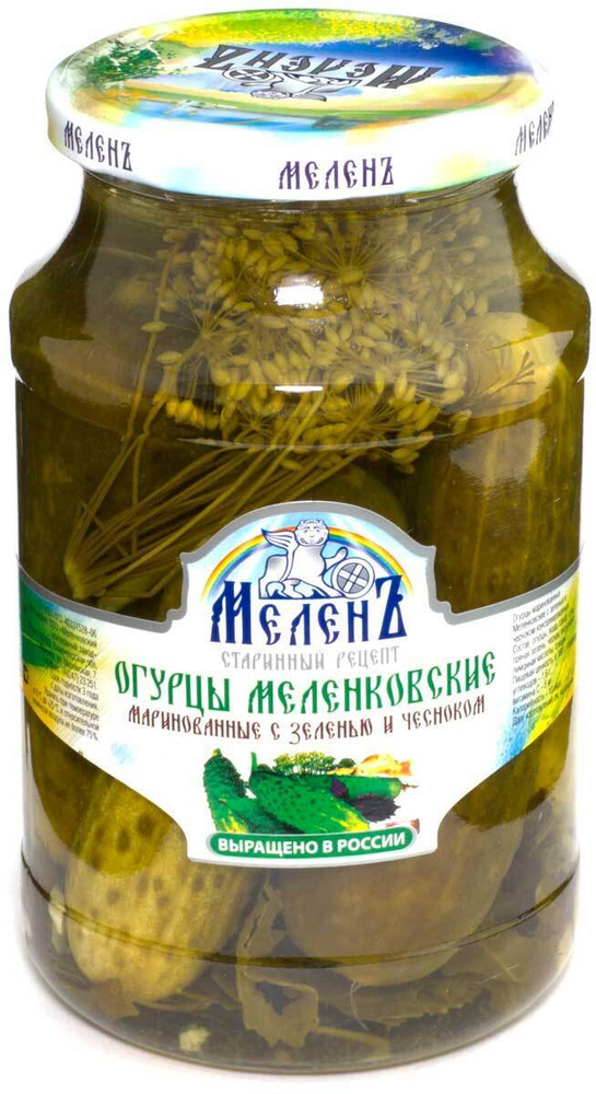 МЕЛЕНЪ Огурцы маринованные с зеленью и чесноком Меленковские, 950 г  #1