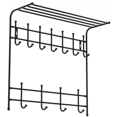 Вешалка с полкой для одежды 11 крючков , черная #1