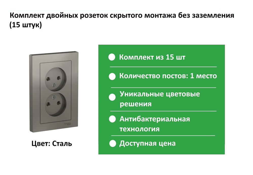 Розетка сдвоенная скрытой установки однофазная 16а