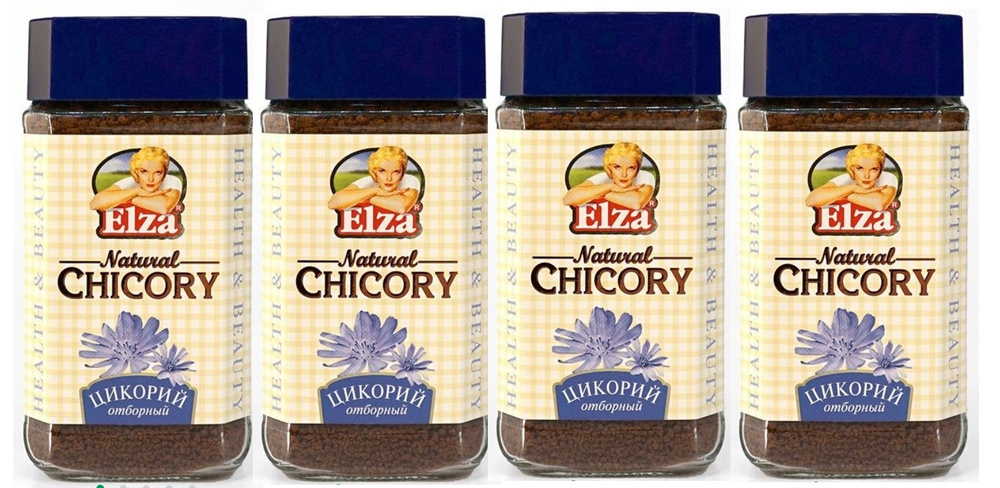 Цикорий растворимый Elza Natural Chicory отборный, 100 г, 4 банки ...