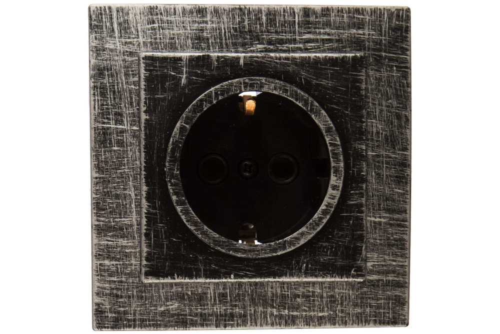 Розетка одноместная с заземления, 16А, скрытой проводки, серебро патина ...