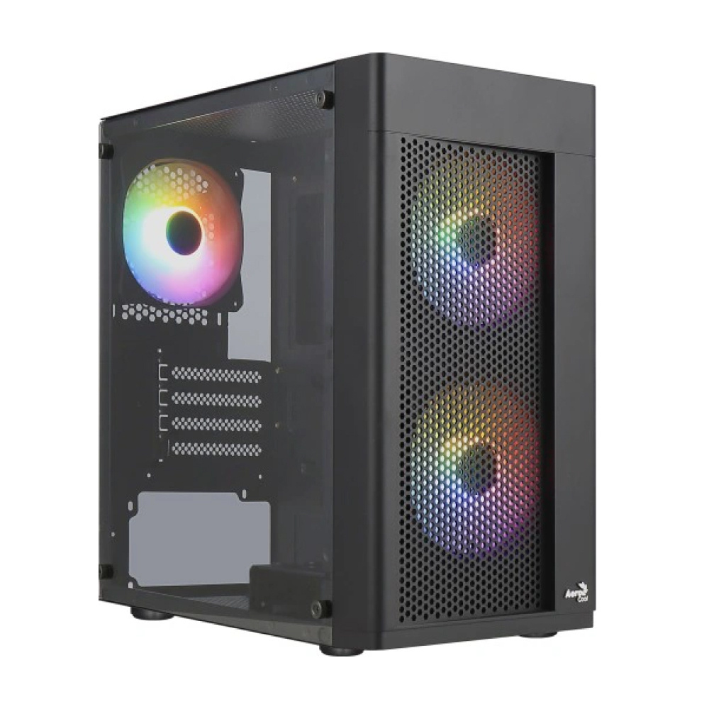 Корпус MiniTower AeroCool HEXFORM-G-BK-v2 (mATX, стекло, сетка, USB3.0x1,  USB2.0x2, 3x120mm FRGB fans) (4711099471799)