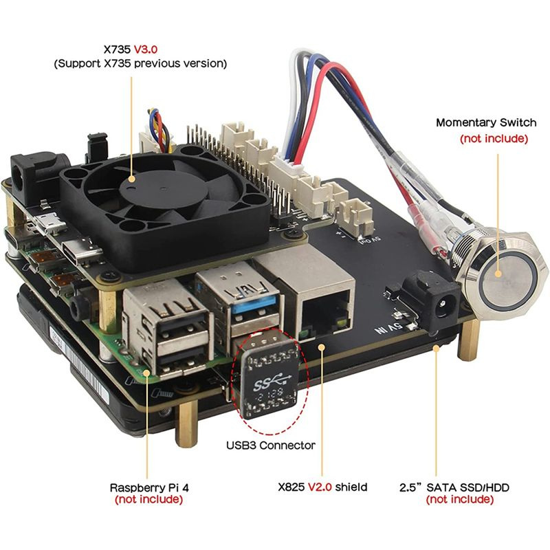 Плата расширения жесткого диска Raspberry Pi X825 V2.0 + X735 V3 вилка ...